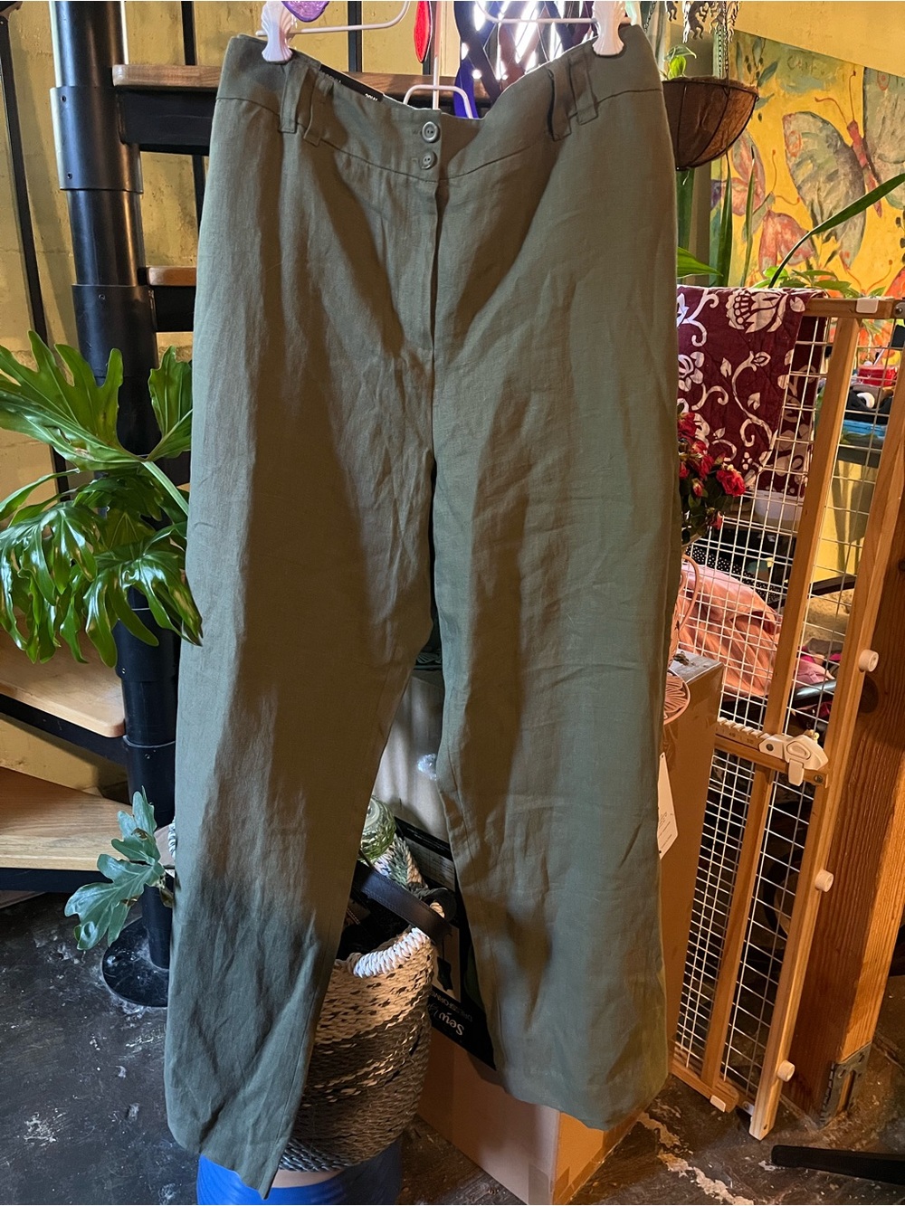 Style & Co. Olive Wide-Leg Linen Pants